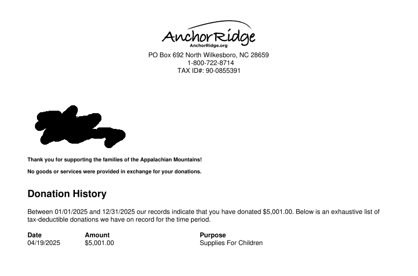 Donation receipt